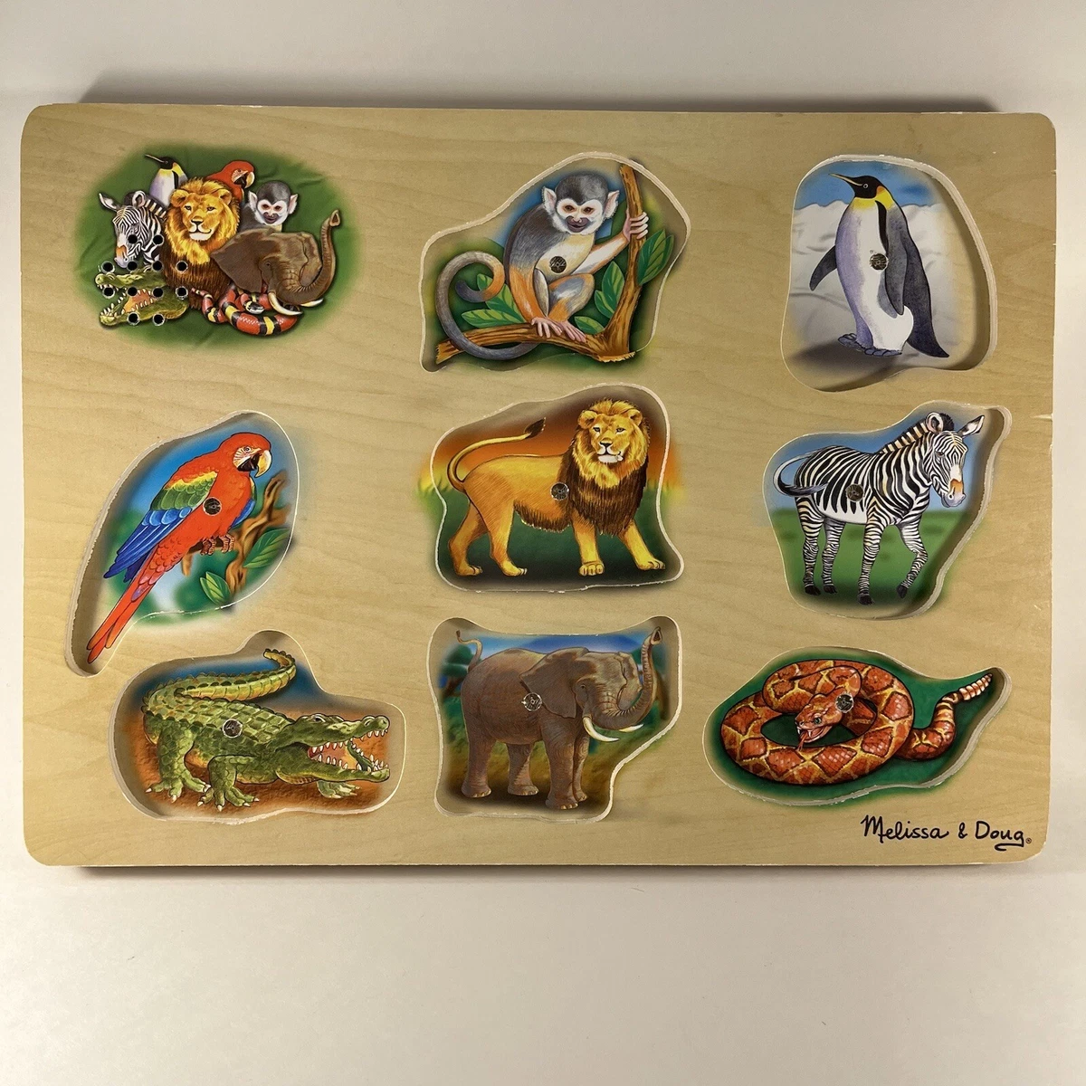 Melissa And Doug Wooden Sound Puzzle Zoo Animals 8 Pieces eBay