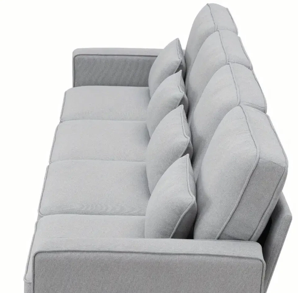 Sofá moderno de tela de lino de 104" de 4 plazas con bolsillos con reposabrazos y 4 almohadas Foto 4 de 4