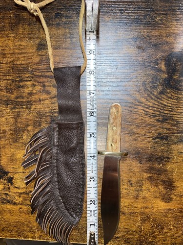 Mountainman Bushcraft 7”Knife with Leather Fringe   Neck Or Belt Sheath.