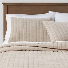 Full/Queen Channel Stitch Velvet Quilt Natural - Threshold