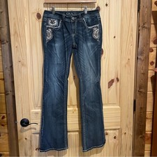Grace in LA Boot Cut Jeans with Paisley Embroidery Women's Size 29 Cowgirl Bling