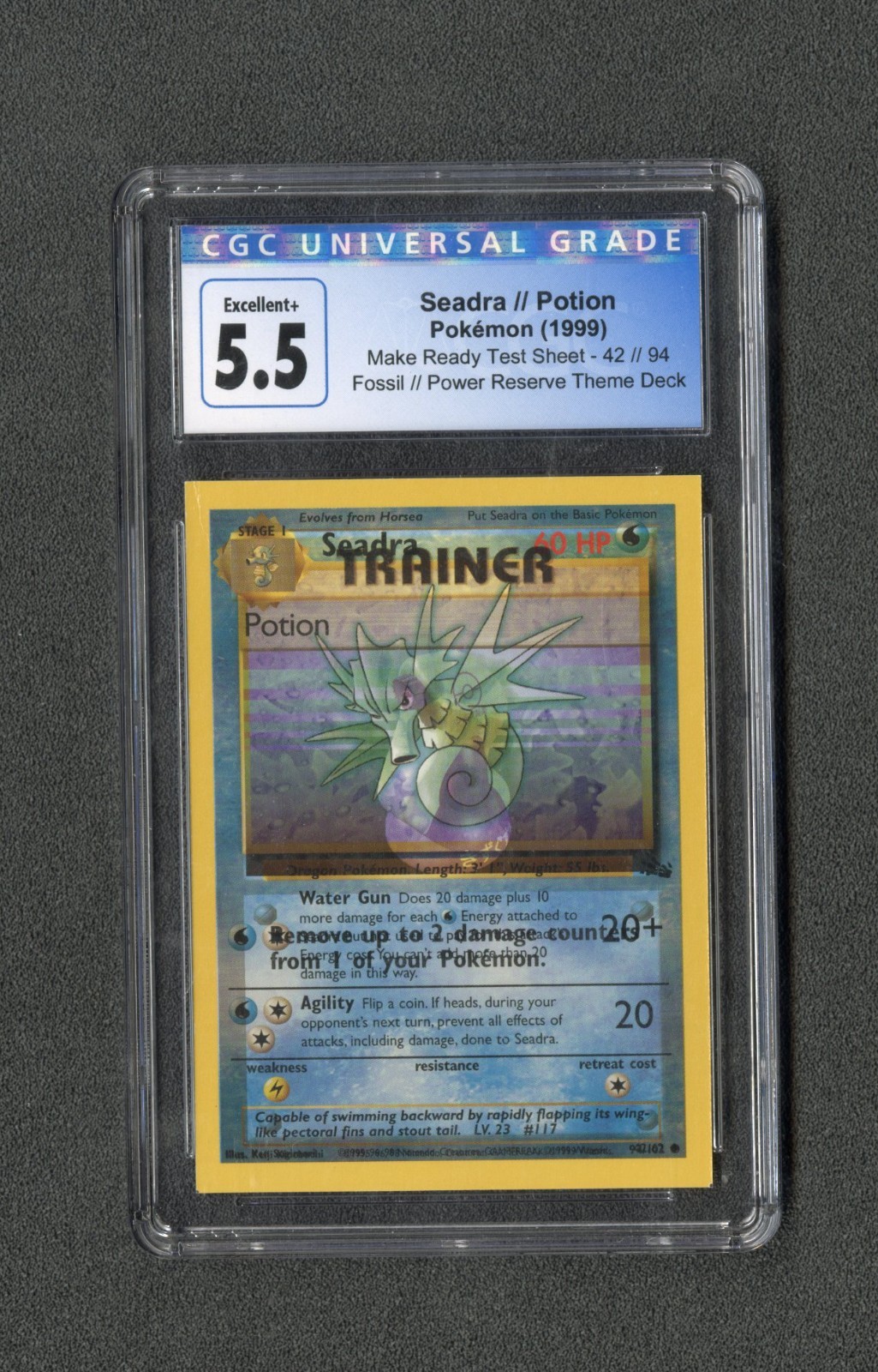 1999 Pokémon Make Ready Test Sheet - Double Image Card Seadra//Potion CGC 5.5