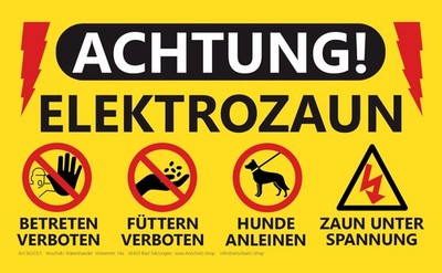 Achtung Elektrozaun Schild 20x12cm 3mm Kunststoff Warnschild Weidezaun Strom