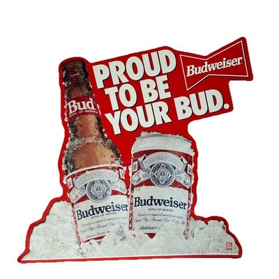 Vintage 1993 Budweiser Beer  Proud To Be Your Bud  Tin Metal Bar Sign 30 x29 