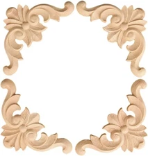 Wood Carved Onlay Appliques, Unpainted Wooden Corner Carving Decals, Furniture D