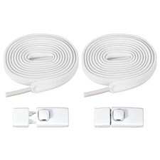 No Tie Shoelaces with 2 Metal Square Buckle Clips, 1Pair  White