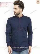 Indian Solid Indian Clothes Fashion Shirt Mens Short Kurta Cotton Indian Dress