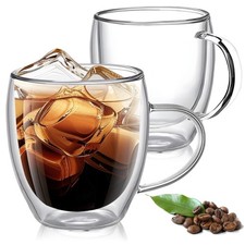 Set of 2 Double Walled Glass Coffee Mugs 6 Ounces Insulated Layer Coffee Cups...