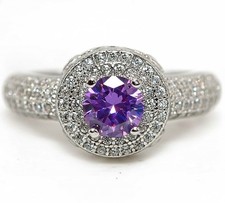 2CT Natural Amethyst  White Topaz 925 Solid Sterling Silver Ring Sz 9 MK6-3