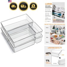 6 Pack Large Clear Plastic Drawer Organizer Trays, Acrylic Kitchen Drawer Org...