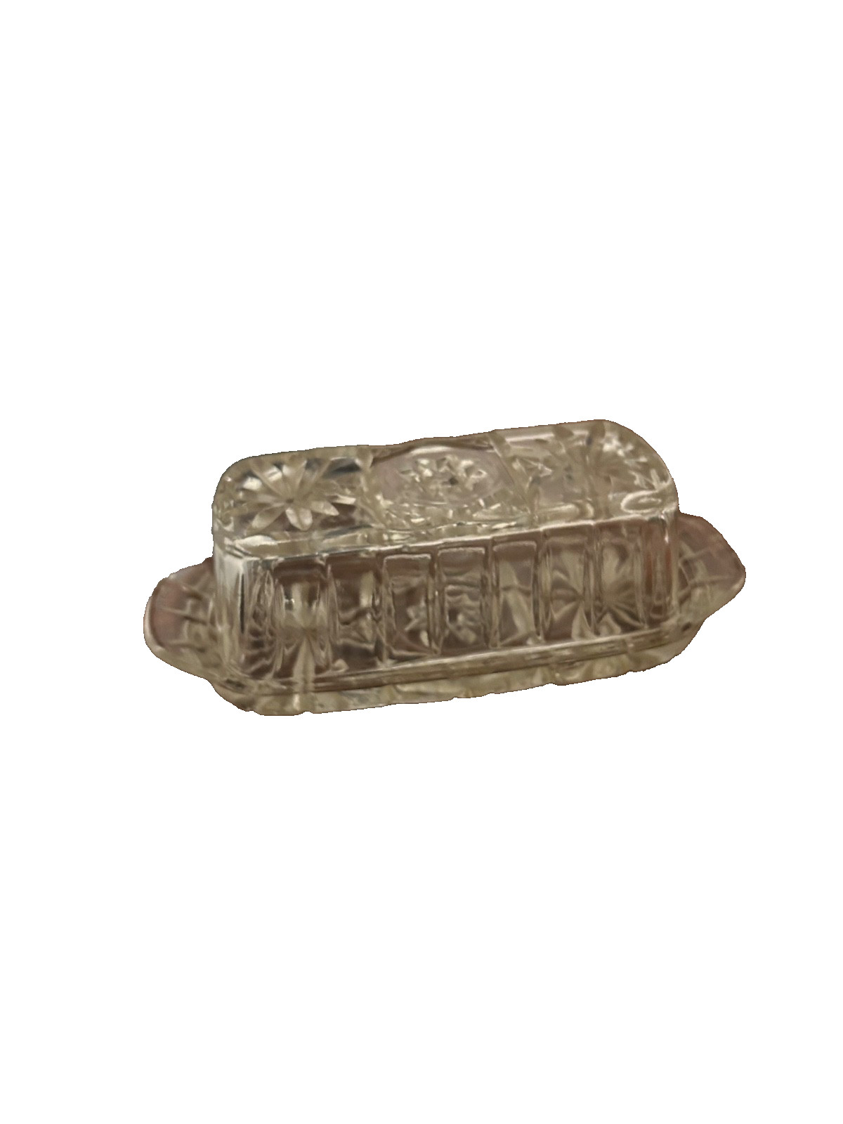Anchor Hocking Star Of David Cut Crystal Glass Butter Dish With Lid Vintage