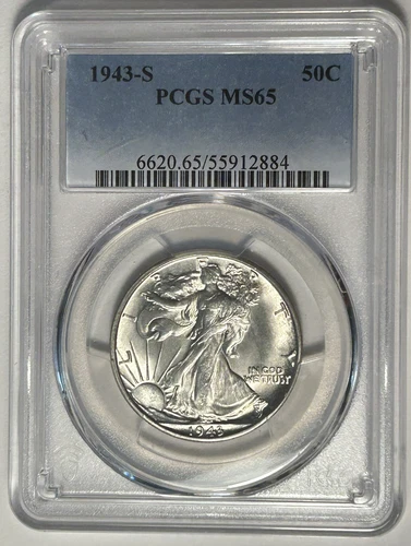 1943 S WALKING LIBERTY HALF DOLLAR PCGS MS 65