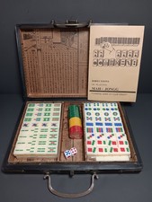 Vintage Mahjong Mah Jongg Bakelite MiniTile Game 144pcs Green Dragon Hinged Box