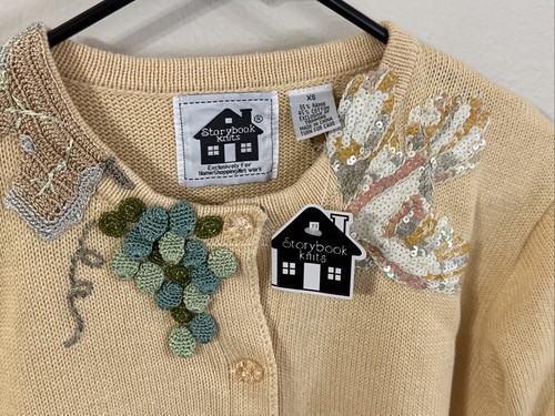 Maglione cardigan donna Storybook Knits taglia XS fiori gialli vintage anni 90 maglia 3D - Foto 3 di 6