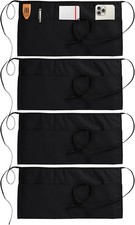 4 Pack Server Apron with 3 Pockets, Waist Apron for Waiter Waitress, 12 Inches