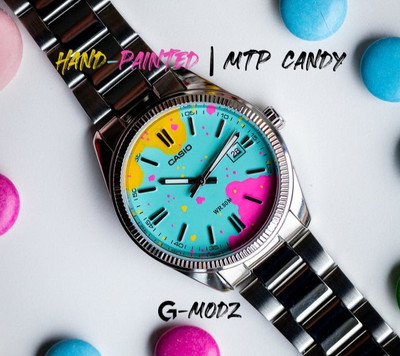 Bespoke Hand-Painted Casio MTP-1302 Mod   Turquoise Dial Datejust Candy Style