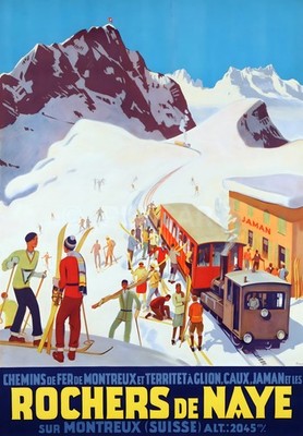 16992.Wall Decor Poster.Interior Art.Travel Swiss Ski Winter Rochers de Naye