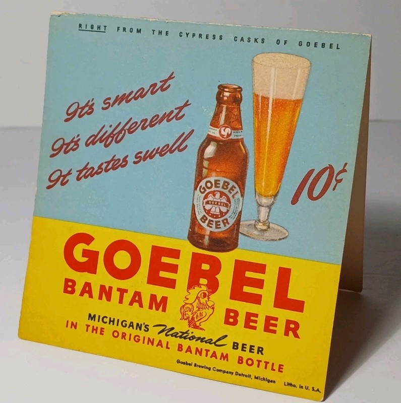1940s Beer Sign Old Vintage Goebel Bantam Beer Advertising Sign Detroit Michigan
