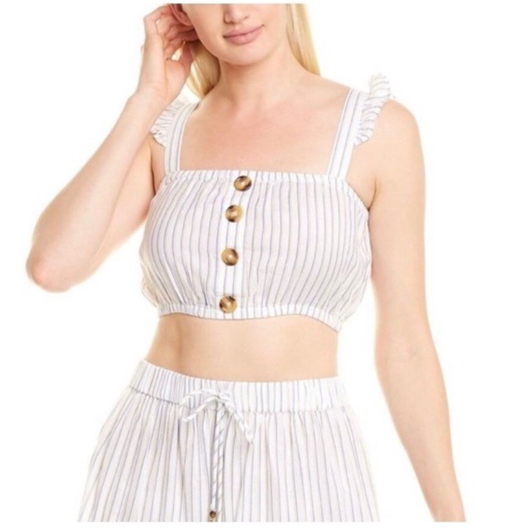 Letarte striped sleeveless button front crop top size small NWT