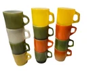 12 Vintage Anchor Hocking Fire King Solid Multi-Color Stackable Milk Glass Mugs