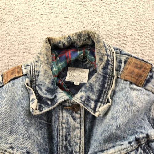 Vintage Current Seen Jacket Mens Medium Blue Denim Acid Wash Military Lined image 6