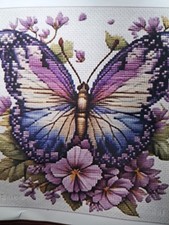 Stamped Cross Stitch Purple Butterfly 11ct 36x36cm 19 Colors Beginner-friendly