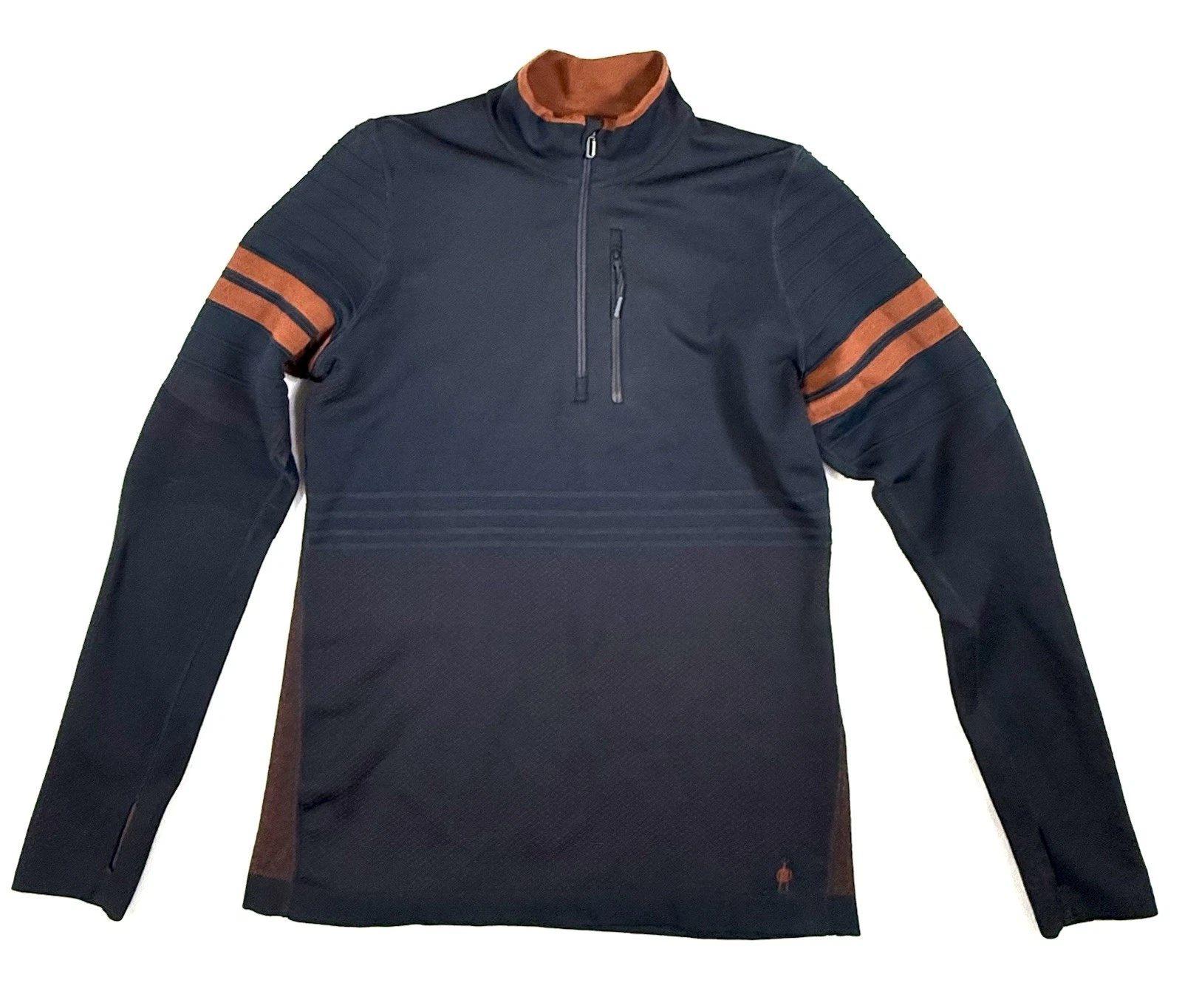 Smartwool Womens Merino Wool 1/4 Zip Pullover Medium Black Orange Intraknit