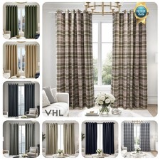 Blackout Curtains Pair Ring Top Eyelet Curtains in Plain Check and More Designs