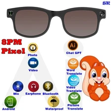 Smart Glasses Remote photo & Bluetooth Call Glasses Ear Speaker Headset US