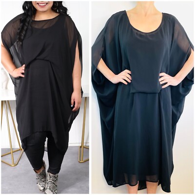 Isla-Maree Size 5 (24) Black Essential Layering Draped Tunic Dress Plus Size