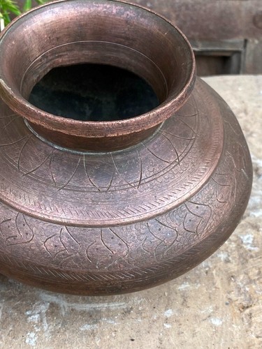 1700 s Ancient Solid Copper Floral Fine Mughal Period Holy Water Pot Kalash Lota - Picture 16 of 19