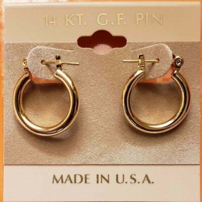 14K Gold over half inch Hoop Earring Made in USA