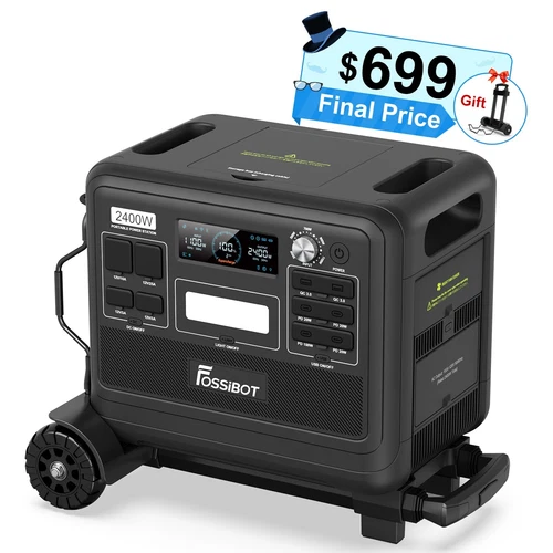 FOSSiBOT 2400W Portable Power Station 2048Wh Solar Generator &Folding Hand Truck