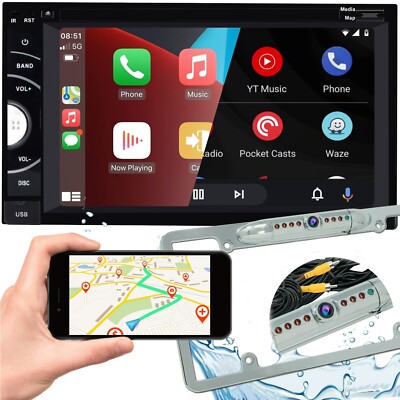 DVD Car Stereo Receiver Work w/ Bluetooth, Apple CarPlay, Android Auto, CAM PK7