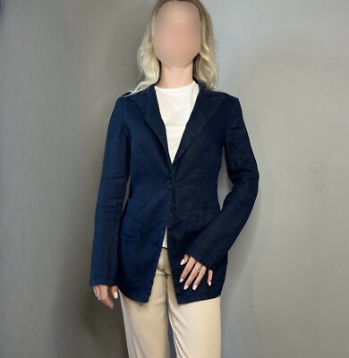 Armani Jeans Womens Navy Linen Unlined Blazer Light Jacket Size