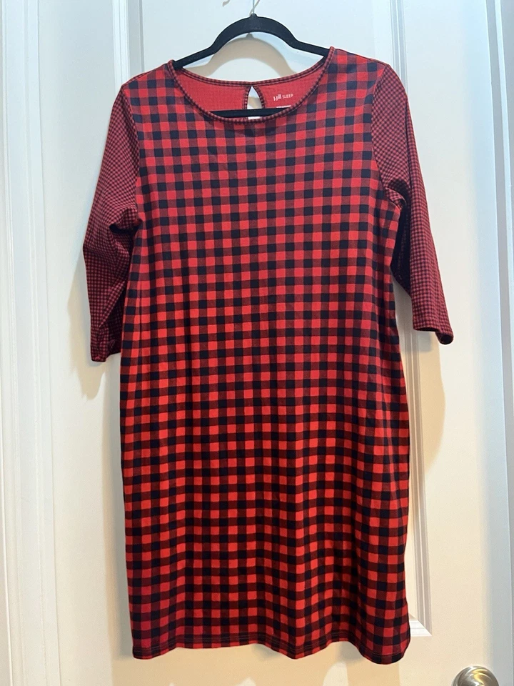 Vestido J JILL Sleep Ultrasuave Mangas 3/4 Rojo/Negro Cuadros Mediano Pequeño Foto 4 de 4