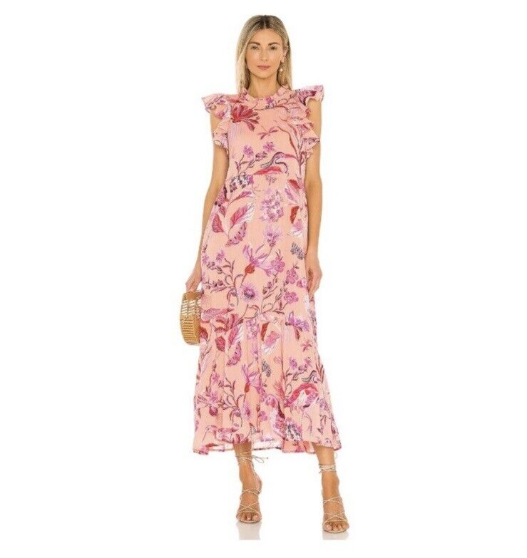Hanna Floral Maxi Dress XS Pink Cotton Crepe Sundress