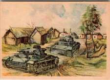 Carte postale propagande 1942 - Panzer III explorant Dubrowka Russie