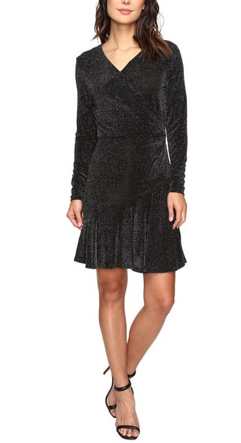 silver metallic wrap dress
