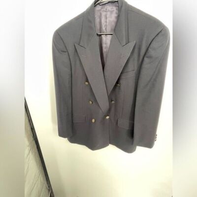 Hickey Freeman Classic Double-Breasted navy blue Wool Blazer Suit 43 Short K-05