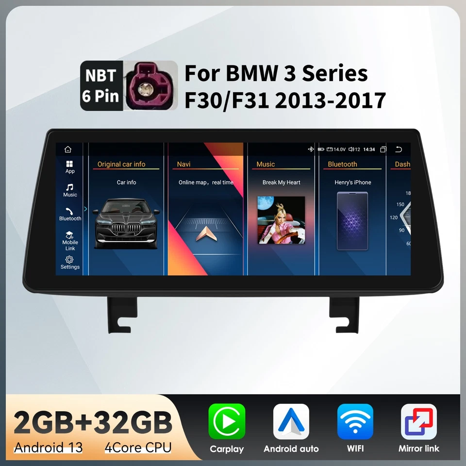 10.25" Android 13 Car Stereo Apple CarPlay GPS Nav For BMW 3 Series F30 F31 NBT - Image 2 of 4