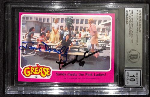 1978 Topps Grease #13 Signed Didi Conn & Jamie Donnelly Auto Grade 10 BECKETT - Picture 1 of 3