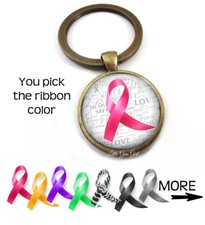 Custom Awareness Ribbon Cancer Support Key Chain Charm 28 Colors Available