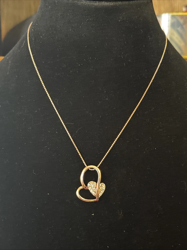 gold plated Italina necklace with crystal studded heart in a heart.8 in w/ 3 ext - Image 4 of 4