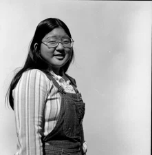 Vintage Negative B&W Med Format 1970's Yearbook Photo Girl Glasses  #484