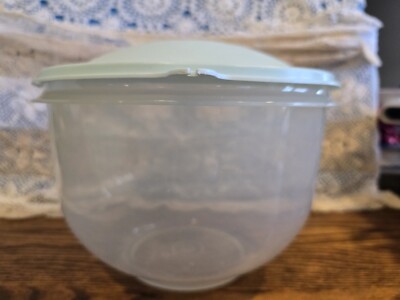 Vintage Tupperware Round Storage Container Blue Lid Clear | eBay