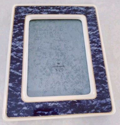 Vintage Hallmark Photo Frame 5x7 Blue Marble Style With Gold And Ivory Trim.  