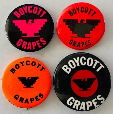 Boycott Grapes UFW 1970's buttons United Farm Workers Labor Union protest cause