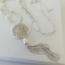 Silver Pearl Pendant Long Dream Catcher Necklace Women’s Fashion Jewellery Gift