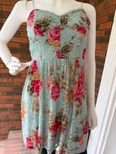 CITY TRIANGLE SIZE 7 Floral Multicolored Sheer Lace Mesh Adjust Straps Fit&Flare